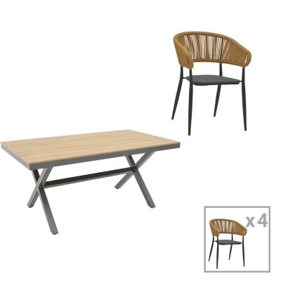 Set masă și scaune de exterior, 5 Piese, Model Raven-Thorio, Antracit/Natural, 160x90x75 cm