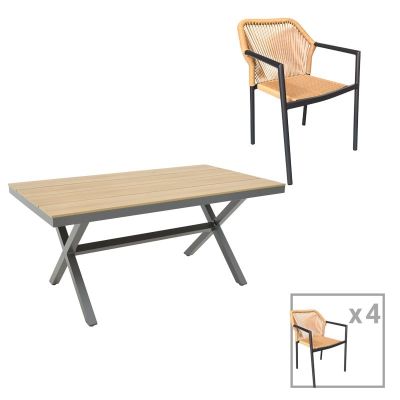 Set masă și scaune de exterior, 5 Piese, Model Thorio-Lush, Antracit/Natural, 160x90x75 cm