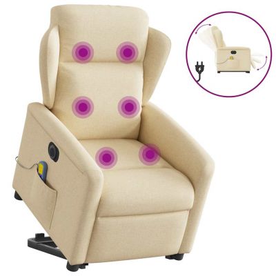Gossi fotoliu electric de masaj rabatabil cu ridicare, crem, textil