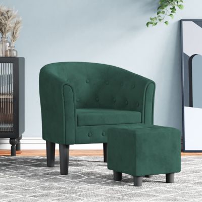 Gossi fotoliu tip cuva cu taburet, verde inchis, catifea