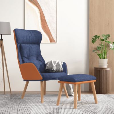 Gossi scaun de relaxare cu taburet, albastru, piele ecologica/textil