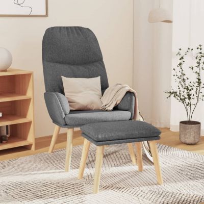 Gossi scaun de relaxare cu taburet, gri deschis, material textil