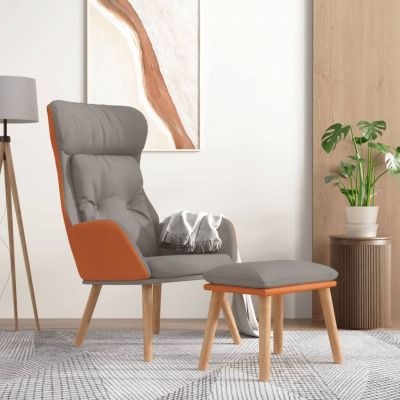 Gossi scaun de relaxare cu taburet gri deschis piele ecologica/textil