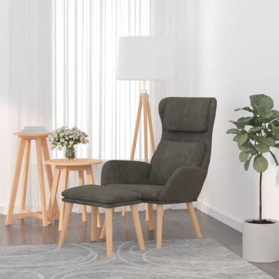 Gossi scaun de relaxare cu taburet, gri inchis, catifea