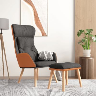 Gossi scaun de relaxare cu taburet gri inchis piele ecologica/textil