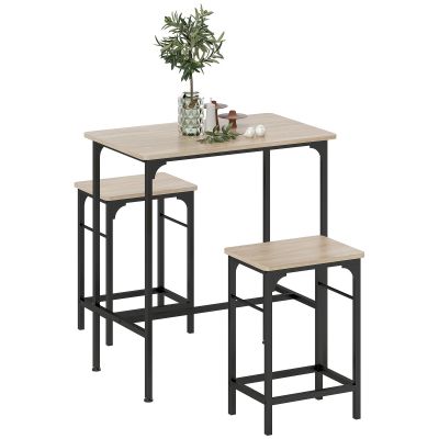 HOMCOM Set Mobilier Bar 3 Piese cu Masă de Bucătărie și 2 Scaune de Bar, Negru și Lemn | Aosom Romania