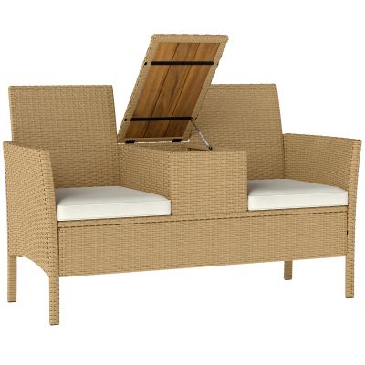 Outsunny Canapea Rattan Extensibilă, Depozitare Kaki | Aosom Romania