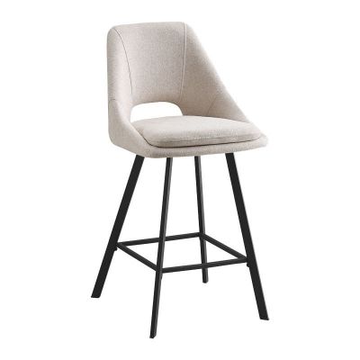 Scaun bar Initiate crem din material teddy cu picioare din metal negru 48x56x98 cm