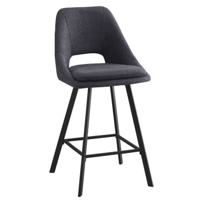 Scaun bar Initiate material teddy gri inchis cu picioare metalice negre 48x56x98 cm