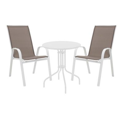 Set masă și scaune de exterior, 3 Piese, Model , Alb/Maro