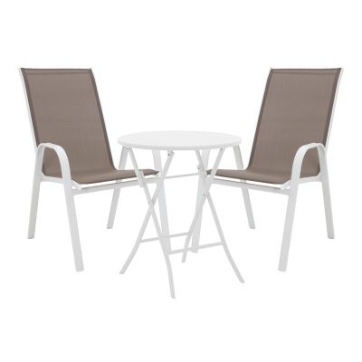Set masă și scaune de exterior, 3 Piese, Model Albero-Calan, Alb, D60x70 cm
