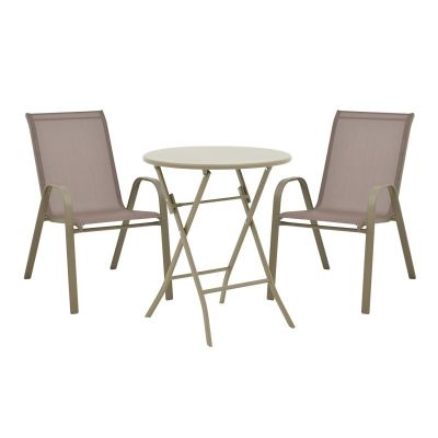 Set masă și scaune de exterior, 3 Piese, Model Albero-Calan, Champagne, D60x70 cm