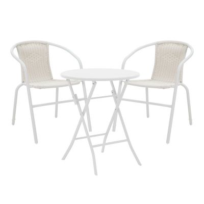 Set masă și scaune de exterior, 3 Piese, Model Albero-Obbi, Alb, D60x70 cm