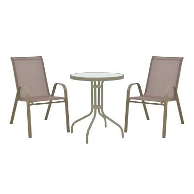Set masă și scaune de exterior, 3 Piese, Model Calan-Watson, Champagne, D60x70 cm