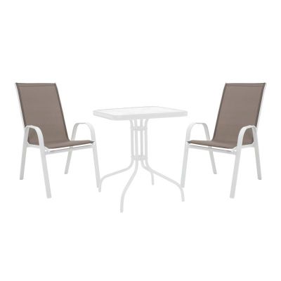Set masă și scaune de exterior, 3 Piese, Model Watson-Calan, Alb, 70x70x70 cm