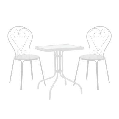 Set masă și scaune de exterior, 3 Piese, Model Watson-Chari, Alb, 70x70x70 cm
