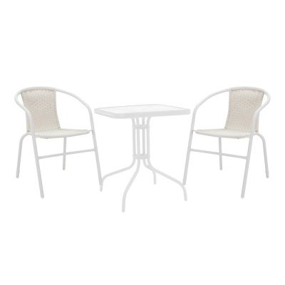 Set masă și scaune de exterior, 3 Piese, Model Watson-Obbi, Alb, 70x70x70 cm