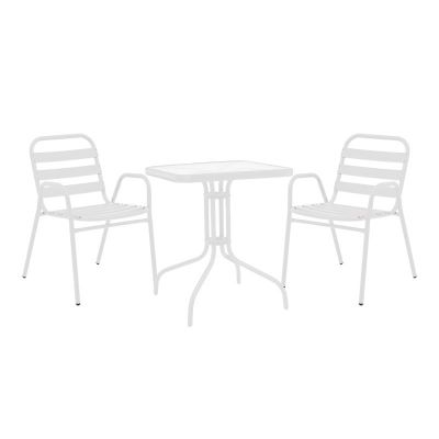 Set masă și scaune de exterior, 3 Piese, Model Watson-Sussie, Alb, 70x70x70 cm