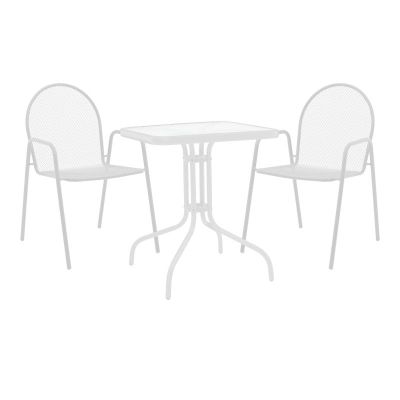 Set masă și scaune de exterior, 3 Piese, Model Watson-Tarete, Alb, 70x70x70 cm