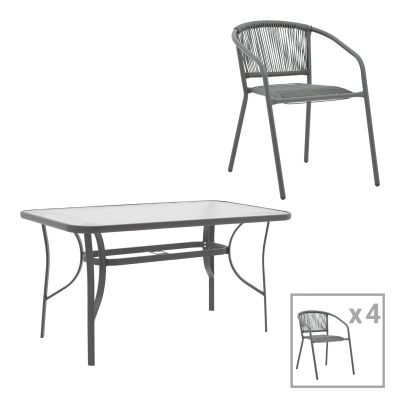 Set masă și scaune de exterior, 5 Piese, Model Ensure-Lindaria, Gri închis, 120x70x70 cm