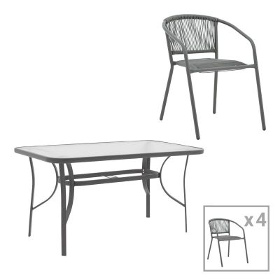 Set masă și scaune de exterior, 5 Piese, Model Ensure-Lindaria, Gri închis, 140x80x70 cm