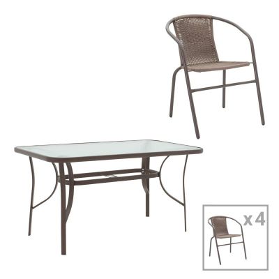 Set masă și scaune de exterior, 5 Piese, Model Ensure-Obbi, Maro, 140x80x70 cm