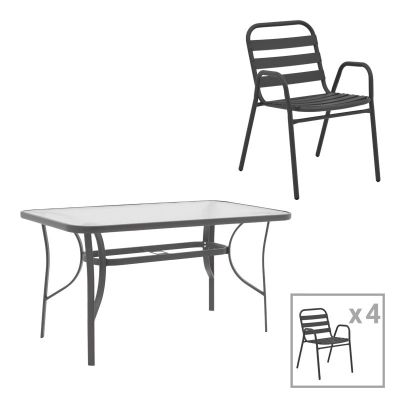 Set masă și scaune de exterior, 5 Piese, Model Ensure-Sussie, Gri închis, 120x70x70 cm