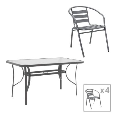 Set masă și scaune de exterior, 5 Piese, Model Ensure-Tade, Gri închis, 120x70x70 cm