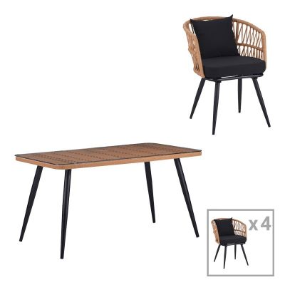 Set masă și scaune de exterior, 5 Piese, Model Naoki, Natural/Negru, 140x80x78 cm