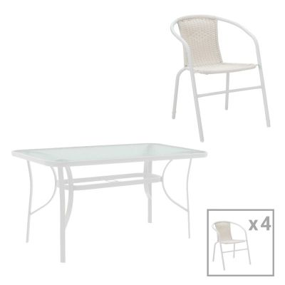 Set masă și scaune de exterior, 5 Piese, Model Obbi-Ensure, Alb/Bej, 120x70x70 cm