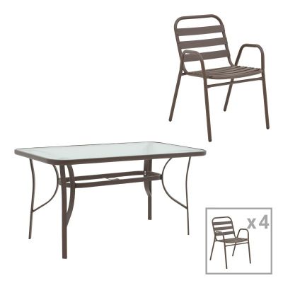 Set masă și scaune de exterior, 5 Piese, Model Sussie-Ensure, Maro, 120x70x70 cm