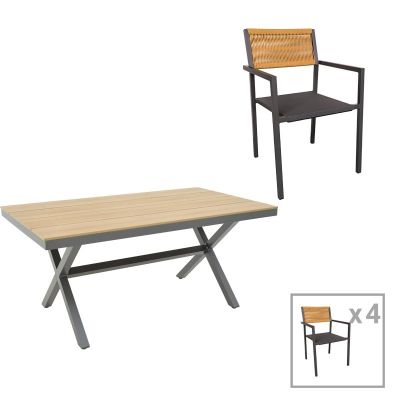 Set masă și scaune de exterior, 5 Piese, Model Thorio-Savor, Antracit/Natural, 160x90x75 cm