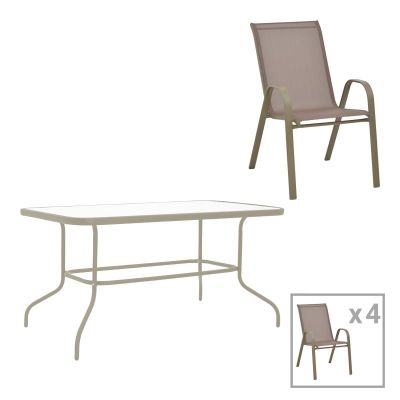 Set masă și scaune de exterior, 5 Piese, Model Valor-Calan, Champagne, 110x60x70 cm