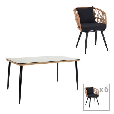 Set masă și scaune de exterior, 7 Piese, Model Naoki, Natural/Negru, 160x90x78 cm