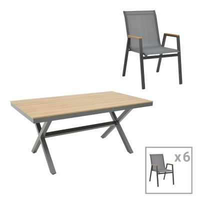 Set masă și scaune de exterior, 7 Piese, Model Thorio-Azelie, Antracit/Natural, 160x90x75 cm