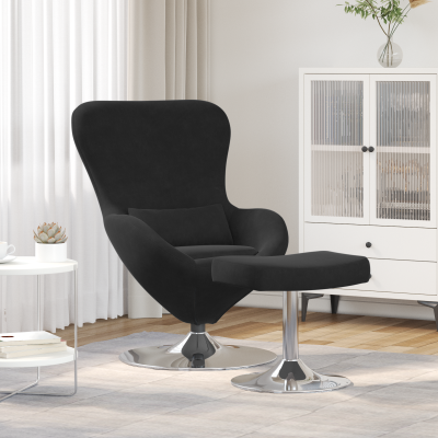 Fotoliu cu ou si suport pentru picioare, catifea neagra