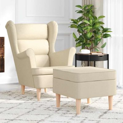 Gossi fotoliu cu taburet pentru picioare, crem, material textil