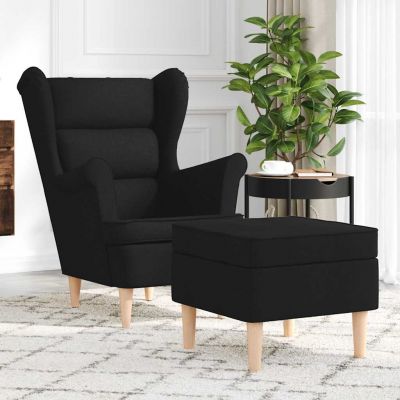 Gossi fotoliu cu taburet pentru picioare, negru, material textil