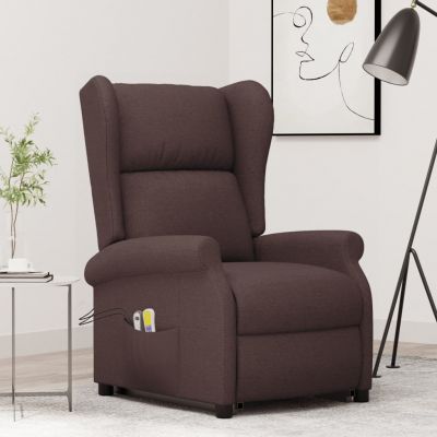 Gossi fotoliu de masaj cu ridicare, maro inchis, material textil