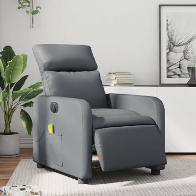 Gossi fotoliu de masaj electric rabatabil, gri, piele ecologica