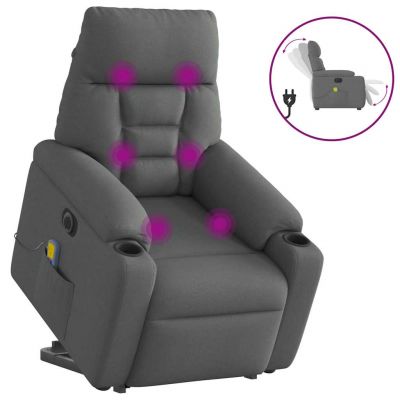 Gossi fotoliu electric masaj rabatabil cu ridicare, gri inchis textil