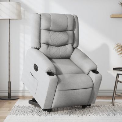 Gossi fotoliu electric rabatabil cu ridicare, gri deschis, textil