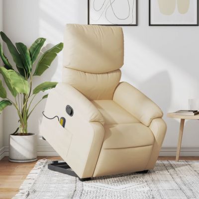 Gossi fotoliu masaj rabatabil cu ridicare, crem, material textil