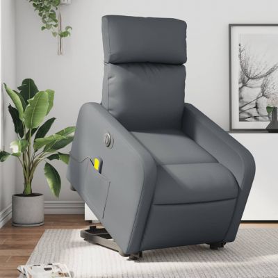 Gossi fotoliu masaj rabatabil electric cu ridicare, gri, piele eco