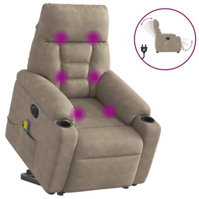 Gossi fotoliu masaj rabatabil electric cu ridicare, taupe, microfibra