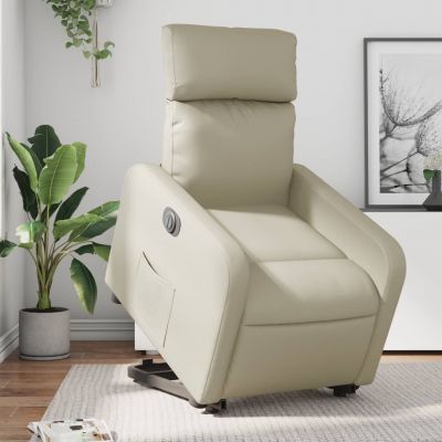 Gossi fotoliu rabatabil electric cu ridicare, crem, piele ecologica