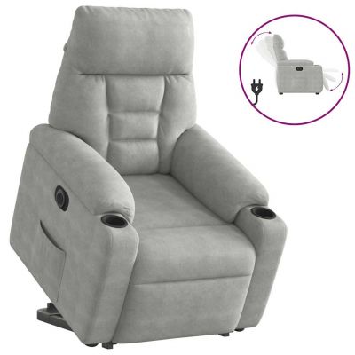 Gossi fotoliu rabatabil electric cu ridicare, gri deschis, microfibra