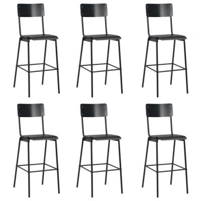 Gossi scaune de bar, 6 buc., negru, placaj solid, otel