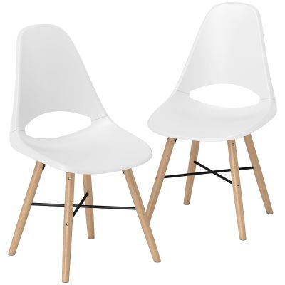 HOMCOM Set 2 Scaune de Bucătărie din Plastic și Lemn în Stil Nordic Alb | Aosom Romania