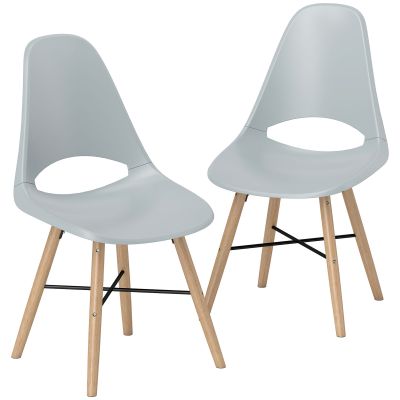 HOMCOM Set 2 Scaune de Bucătărie din Plastic și Lemn, Stil Nordic, Gri | Aosom Romania